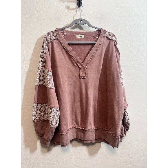 Jher Mineral Wash Pink Light Mauve Floral Daisey Lace Crochet Athleisure Set - Picture 3 of 7